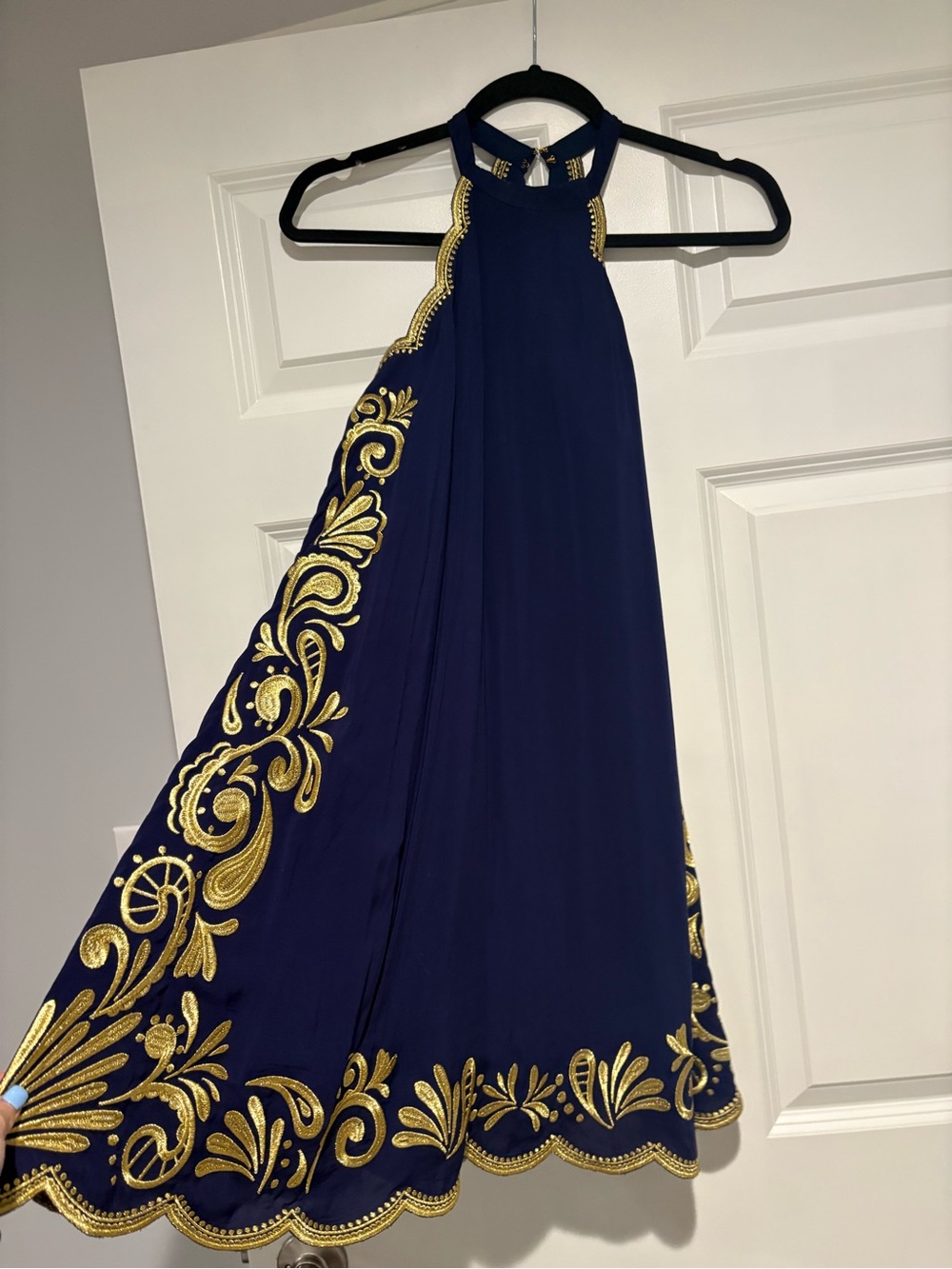 Navy Blue Halter Dress with Gold Embroidery Lilly Pulitzer